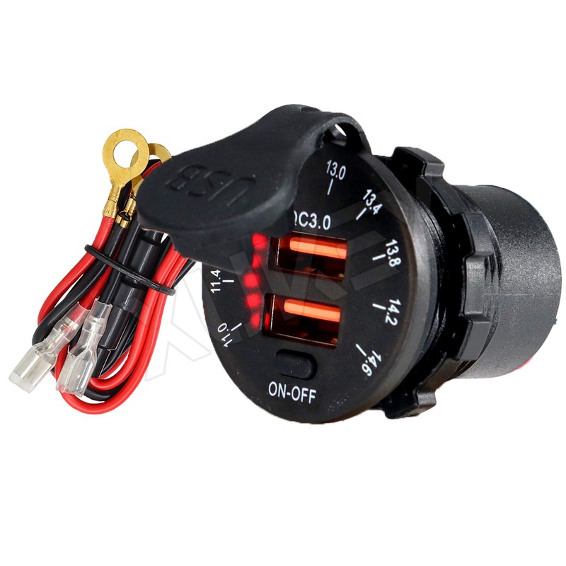12v QC3.0 Dual USB Car Fast Charger Socket Power Outlet LED Voltmeter Waterproof gallery