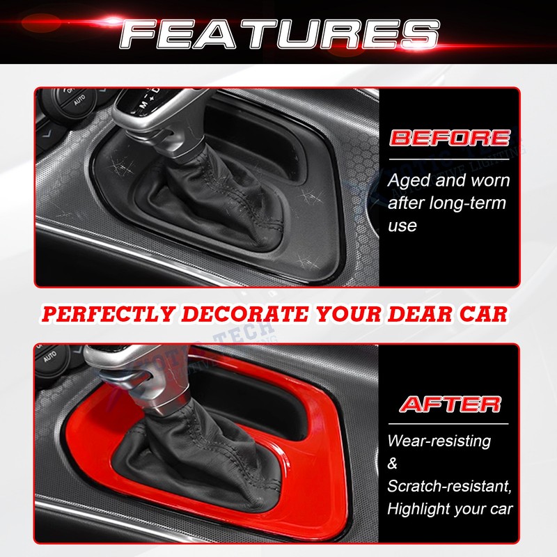Glossy Red Center Console Gear Shift Decor Cover Trim For Dodge Challenger 2015+ gallery