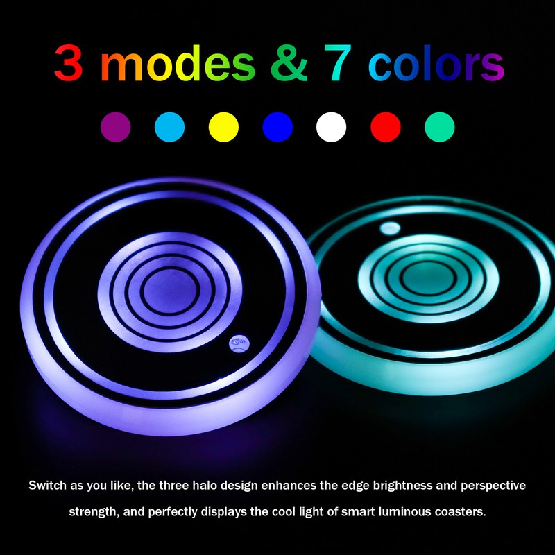 2Pcs Car Cup Holder Lights - 7-Color LED Interior Decoration Light Pads for Cars gallery
