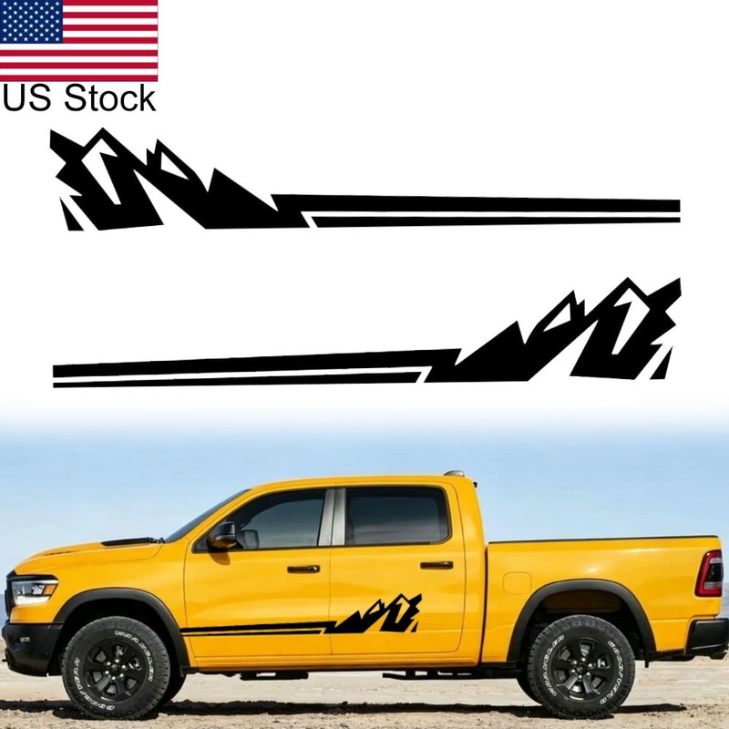 2pcs 90.5» Black Mountain Racing Stripe Body Side Door Decal Stickers Universal