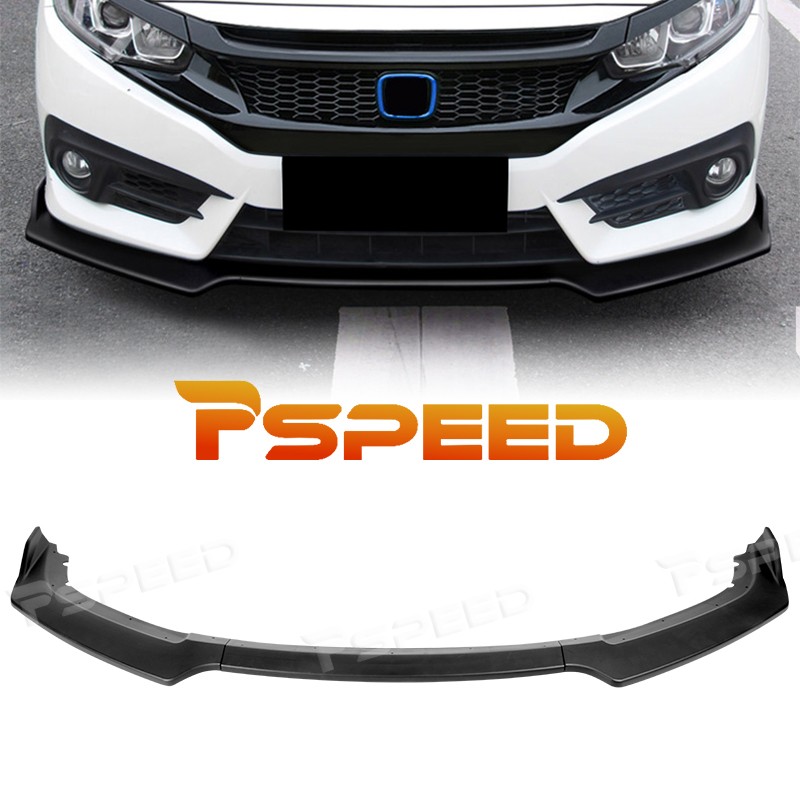 Matte Black Front Bumper Spoiler Lip Trim For Honda Civic 10th 4DR 2016-2021