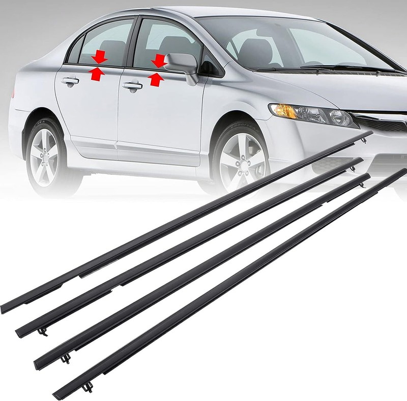 For 2006-2011 Honda Civic Car 4pcs Weather Strip Window Moulding Trim Seal Belt