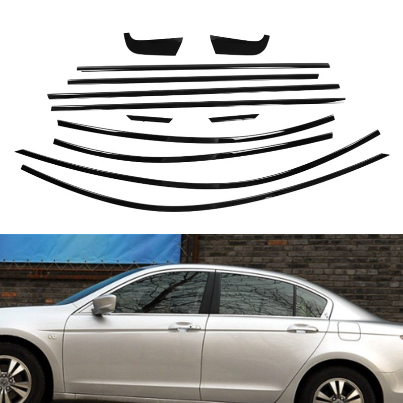 Gloss Black For Honda Accord 8th 08-12 Gloss Black Window Strip Seal Belt Trims