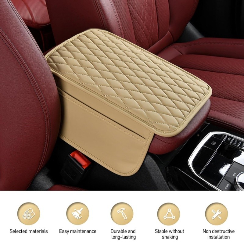 Universal Car Center Console Cover with 2 Storage Bags PU Leather Armrest Cover gallery