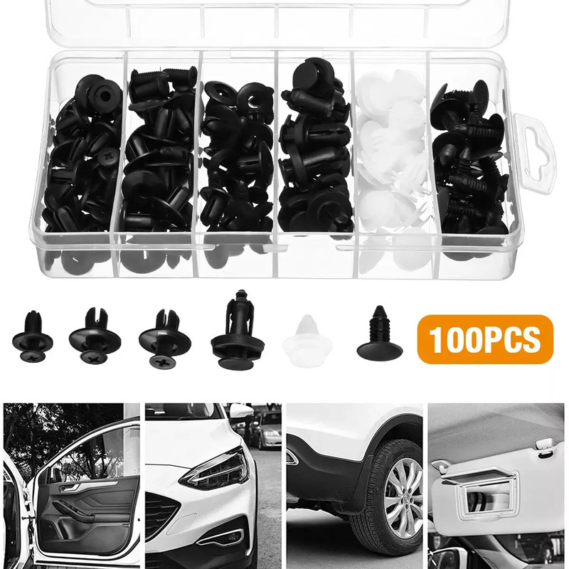 Auto Plastic Fasteners Kit Push Trim Pin Rivet Bumper Car Retainer Clips 100 PCS gallery