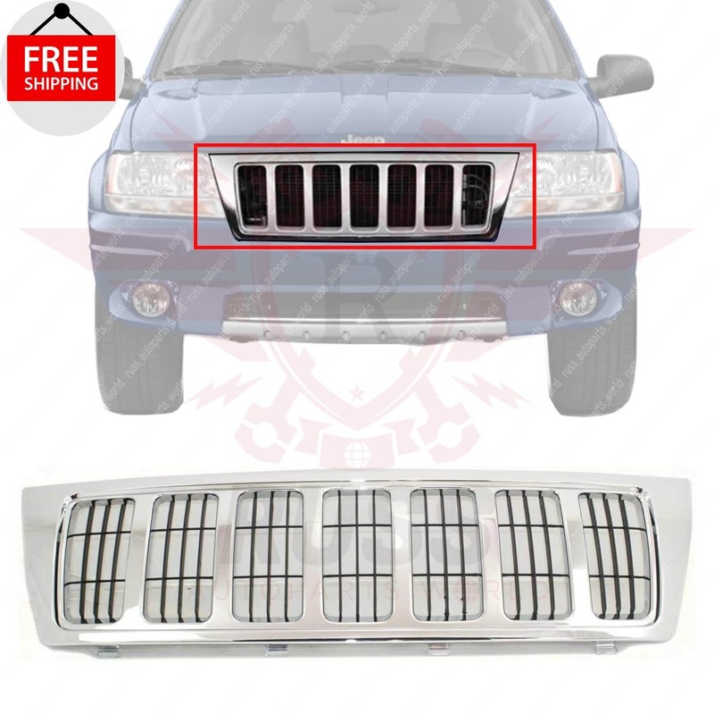 New Front Grille Chrome and Black Fits 2004 Jeep Grand Cherokee 4-Door CH1200298