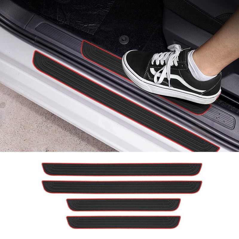 4PCS Red PVC Rubber For Porsche Car SUV Door Scuff Sill Cover Panel Protector