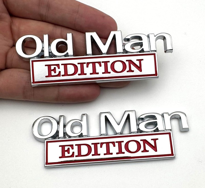 2Pcs Old Man Edition Car Emblems 3D Metal Badge for Car Truck SUV Chrome Red