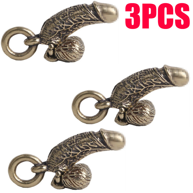 3Pcs Brass Male Penis Pendant Car Keychain Funny Simulation Chick Keyring