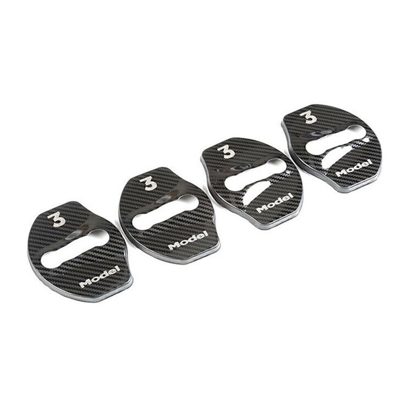 For Tesla Model 3 Accessories Door Latch Lock Cover Protective Carbon Fiber 4PCS gallery