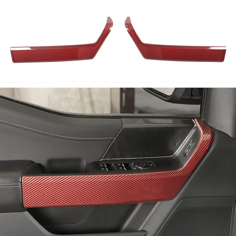 For Ford F150 2021-2026 Red Carbon Front Door Armrest Handle Panel Cover Trim 2P