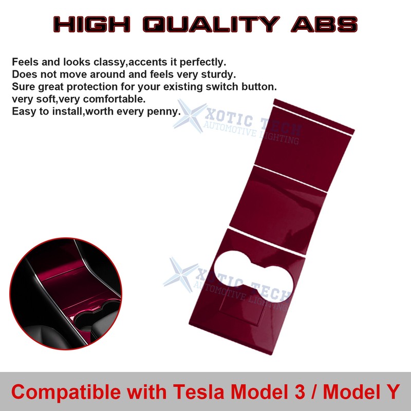 For Tesla Model Y/3 2017-2020 Wine Red Center Console Cupholder Cover Trim Set gallery