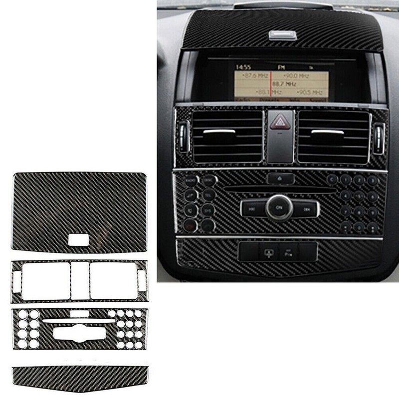 4pcs For Benz C-Class W204 Carbon Fiber Center Console Panel Interior Trim Set A
