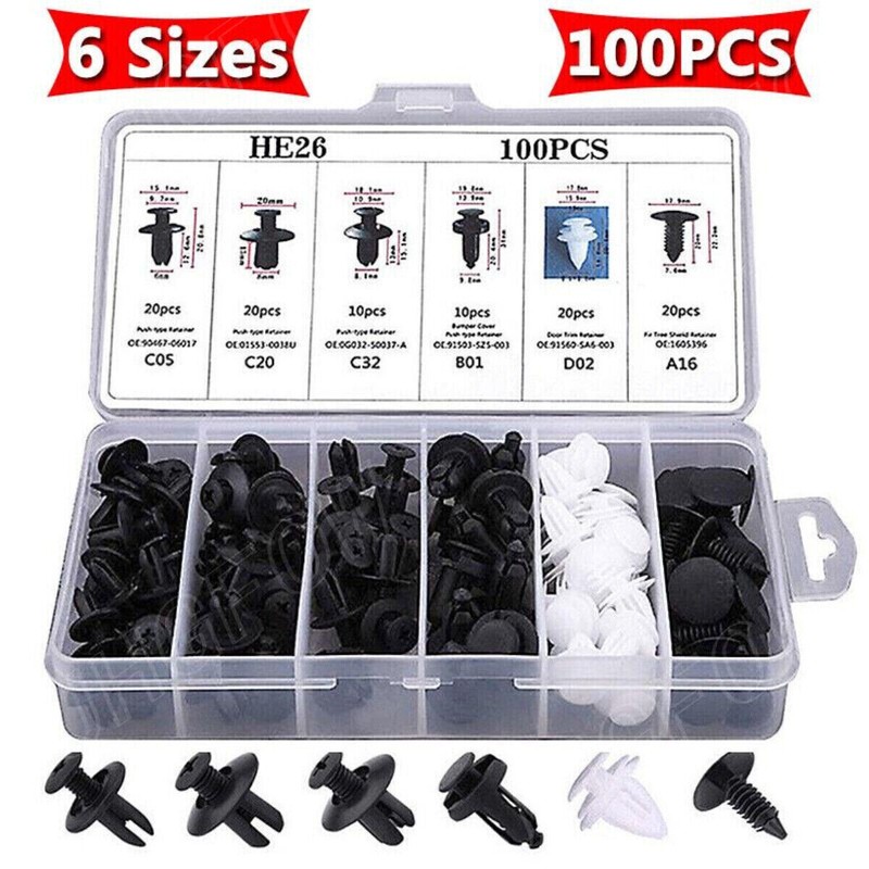100x Car Body Bumper Rivet Retainer Molding Push PIN Clip Assortments Trim Tool