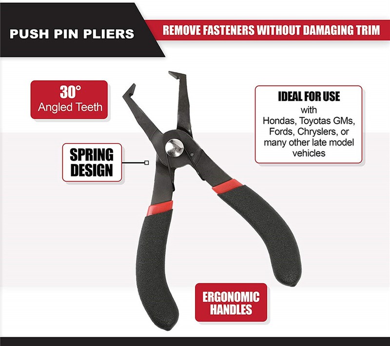 30° Push Pin Pliers Removal Plastic Poly Rivet w/Center Pin Panel Clip Fastener gallery