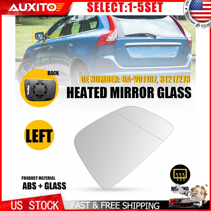 Left Heated Mirror Glass Side with Backing Plate Fit Volvo XC60 2010-2017 1-10