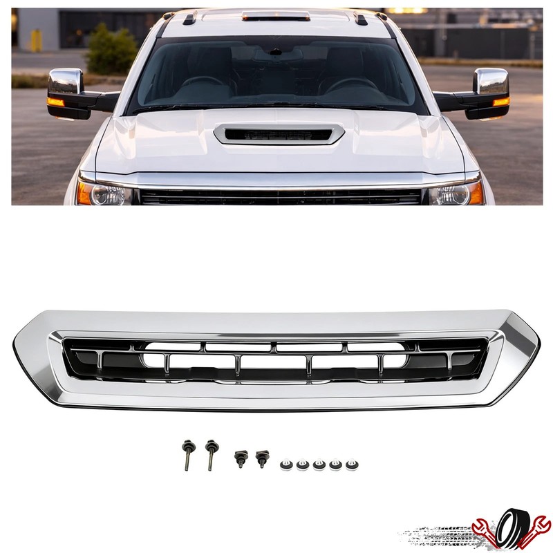 Hood Air Vent Scoop For 2017-2019 Chevy Silverado 2500 HD 3500 HD Silver+Black