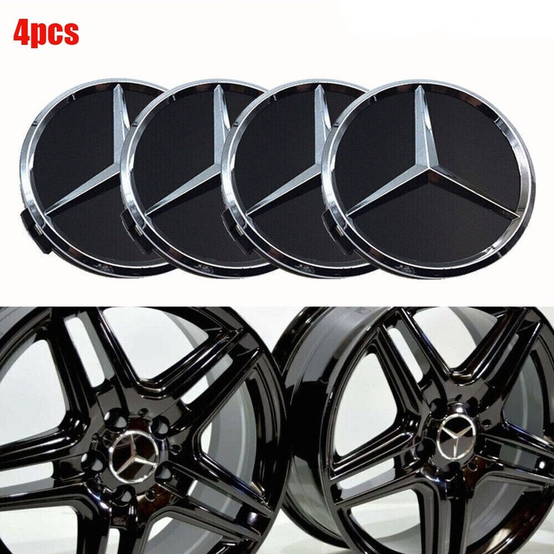 For Mercedes-Benz 4PCS/1Set 75mm Black Wheel Center Hub Caps Cover Badge Emblem