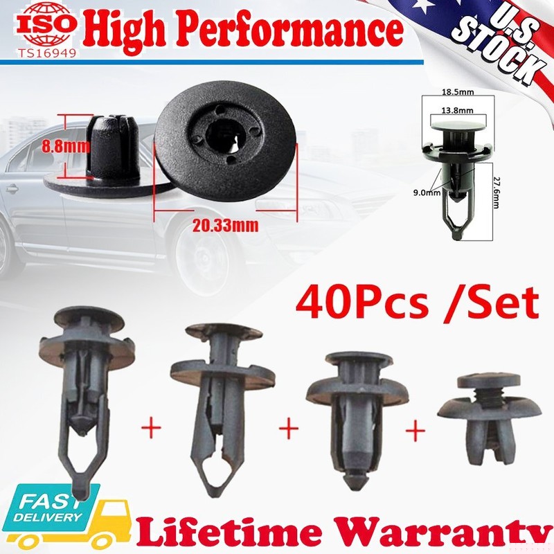 Set of 40 Pcs Car Body/Bumper Push Pin Rivet Retainer Trim Moulding Clip Parts