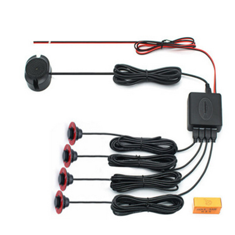 4 Parking Sensor Car Reverse Backup Radar Kit Flat Sound Alarm Buzzer Adjustable