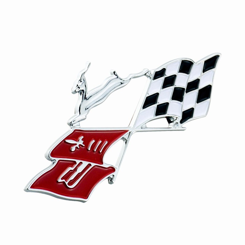 2Pc Fits 1961 Impala Quarter Panel Crossed Flag Emblem Badge gallery