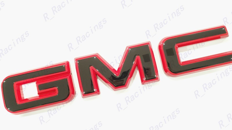 Front Rear Gloss Red Black Emblem Overlay 2019+ GMC Sierra 1500 2500HD 3500HD gallery