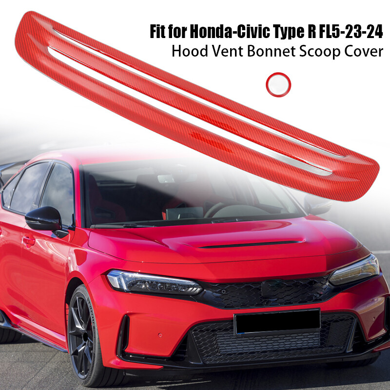 1x For Civic Type R FL5 2023+ Carbon Fiber Red Hood Vent Air Scoop Trim Cover