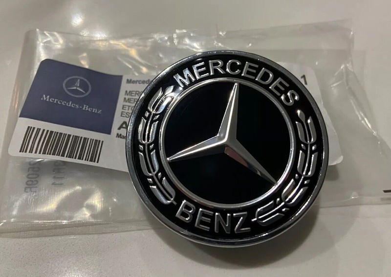 57MM SILVER BLACK EMBLEM MERCEDES BENZ AMG FRONT HOOD FLAT LAUREL WREATH BADGE gallery