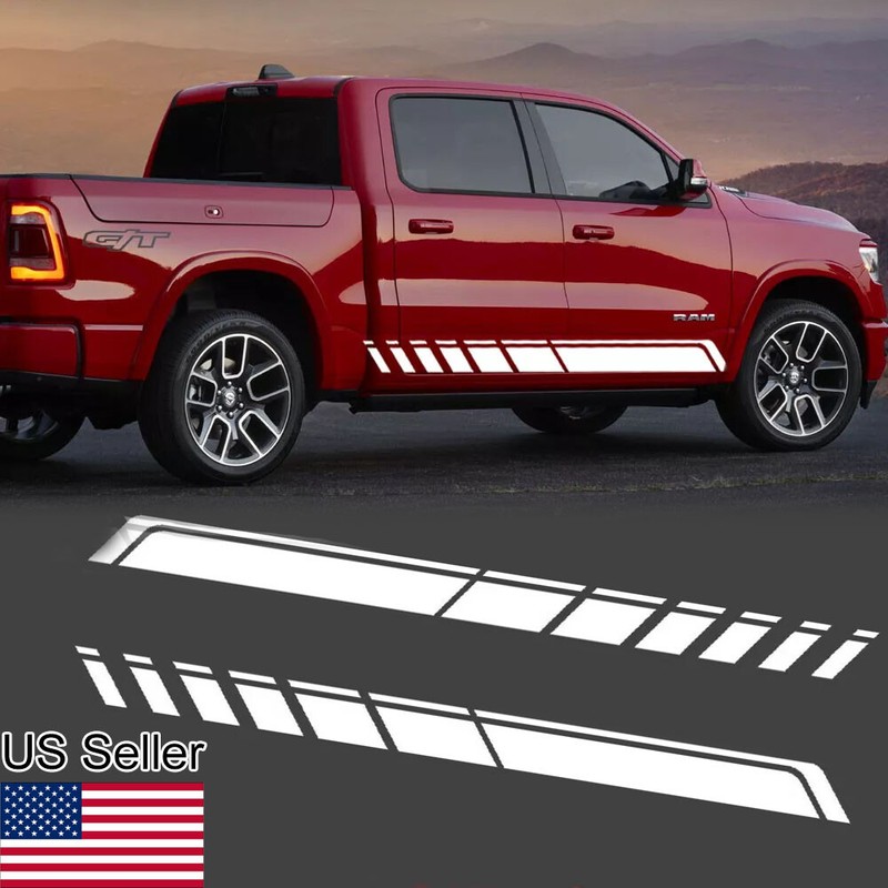 2x 94» White Sport Stripe Graphics Car Body Side Decal Sticker For Truck SUV Et