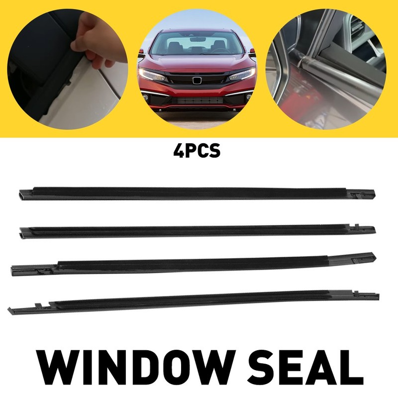 For 2016-2021 Honda Civic Sedan 4pcs Weatherstrip Window Moulding Trim Seal Belt