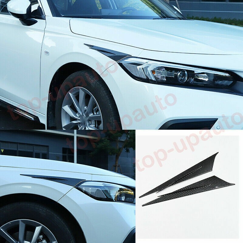2X Carbon Fiber ABS Headlight Lamp Eyebrow Molding Trim For Honda Civic 2022-24