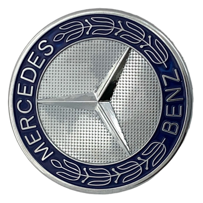Mercedes-Benz Hood Emblem Star Badge Chrome Blue Laurel Wreath C-Class E-Class