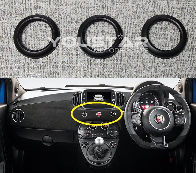 USA STOCK FIAT 500 ABARTH NEW MATT BLACK 3 X DASH SWITCH BUTTON RING COVERS TRIM