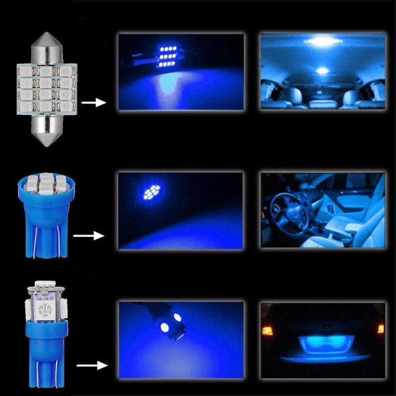 13pcs Blue Car Interior LED Lights Dome License Plate Lamp 12V Kit Accessories gallery