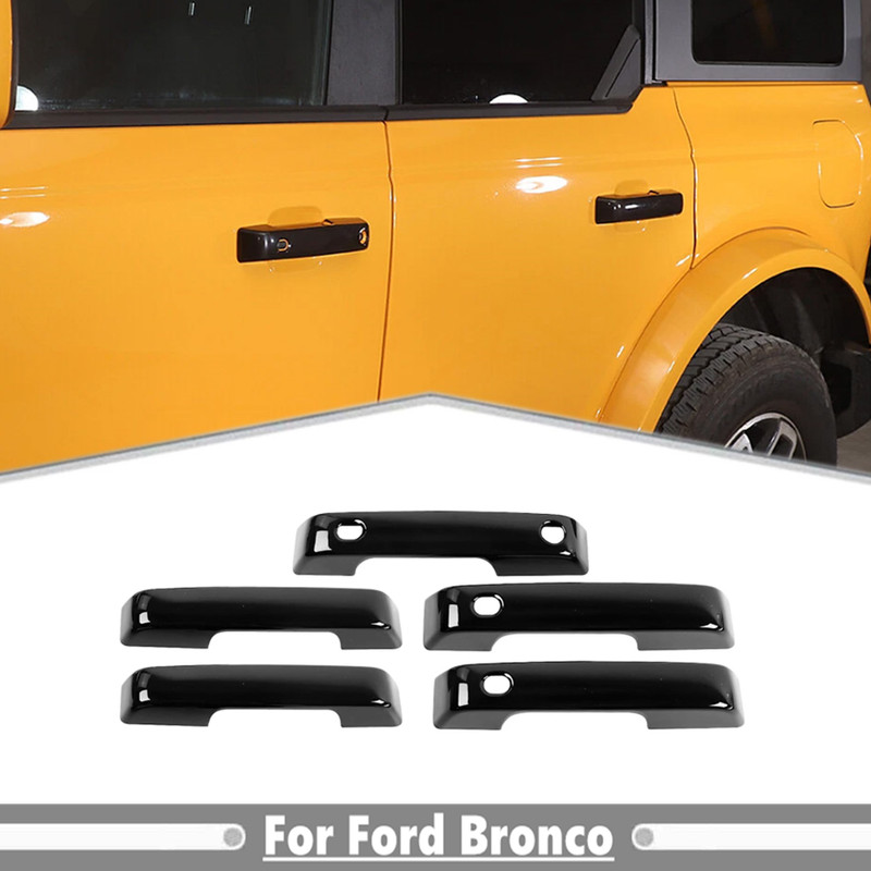 Glossy Black Exterior Door Handle Cover Trim Set 5PCS For Ford Bronco 2021-2026