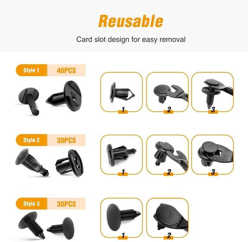 GOOACC Universal Plastic Fender Clips,200 Pcs Push Bumper Fastener Rivet Clips w gallery