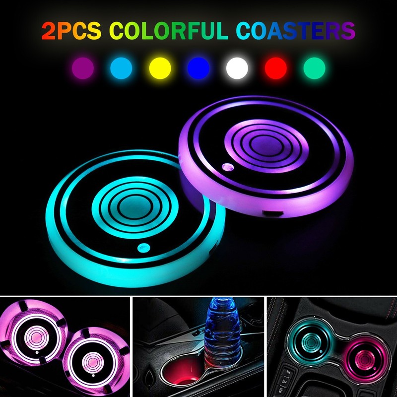 2PCS 7 Colors LED Car Cup Pad Light Accessories Cover Interior Decoration Lights
