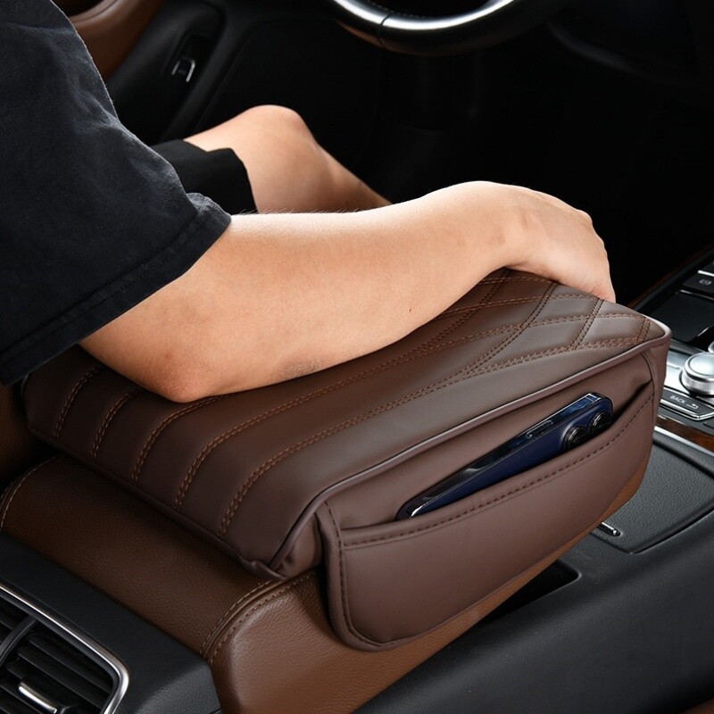 Car Center Console Cover PU Leather Car Arm Rest Cushion Pad with 2 Storage Bags gallery