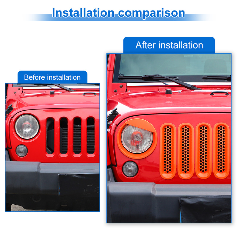 9x Orange Grille Inserts & Headlight Decor Trim Cover for Jeep Wrangler JK 2007+ gallery