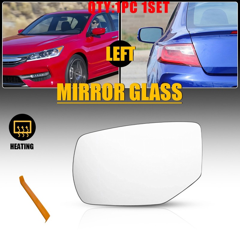 For Honda Accord 13-17 Left Side View Heated Mirror Glass W/ Backing Plate 1-10X