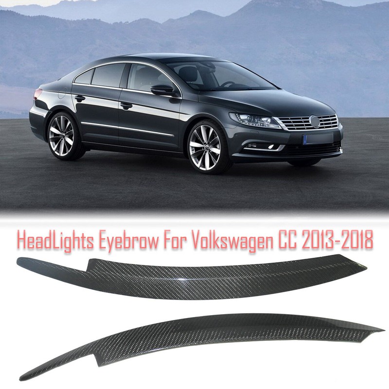 Carbon Fiber Eyelids Eyebrows Lids Headlight Trim Covers For Volkswagen CC 13-18