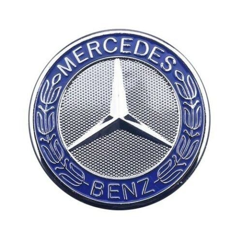 Blue Silver Flat Hood AMG Style Wreath Emblem Badge For Mercedes-Benz