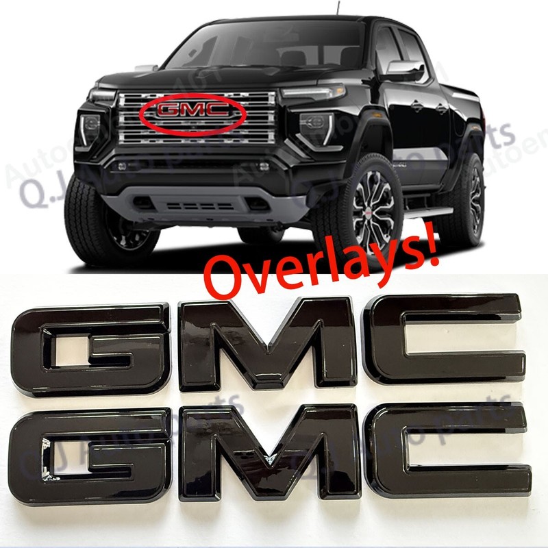 Front & Rear Gloss Black OVERLAY Emblem Badge Fit 2023 2024 2025 GMC Canyon