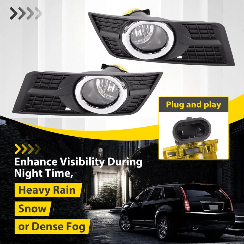 Pair Fog Lights w/Fog Light Bezel Bumper Lamp Cover For Cadillac SRX 2010 - 2016 gallery