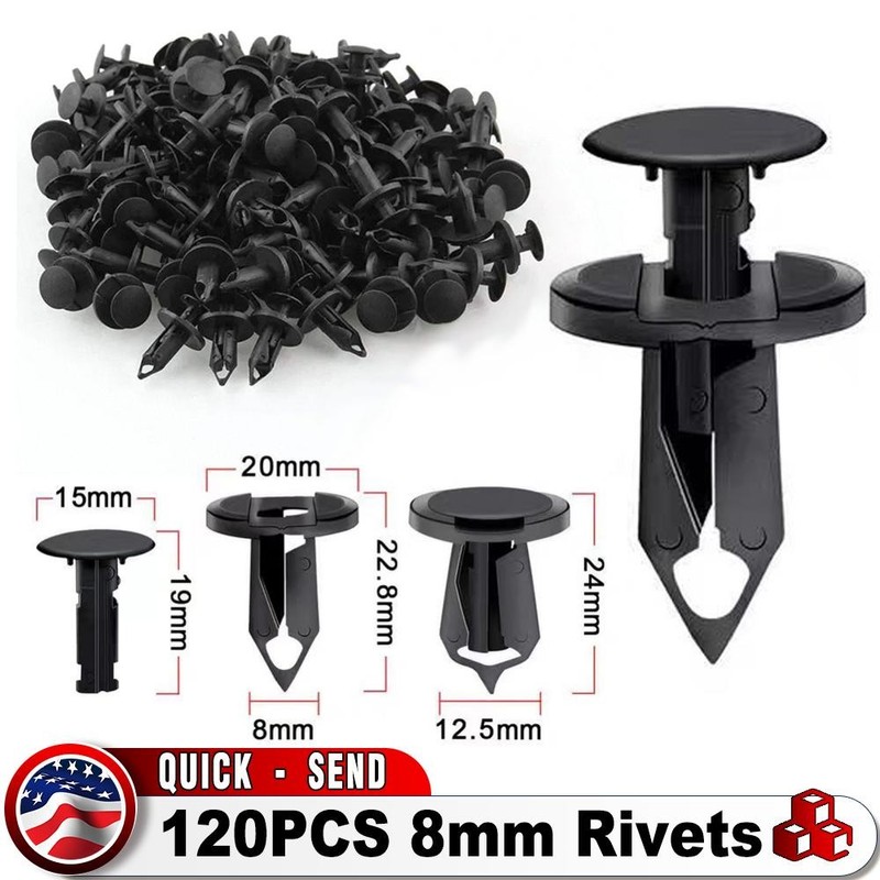 120PCS 8mm”Bumper Clips Retainer Auto Car Plastic Rivets Fastener Fender Push⭐