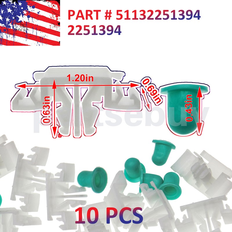 10P Door Fender Moulding Clips Retainers with Rubber Caps for BMW E36 M3, M-tech