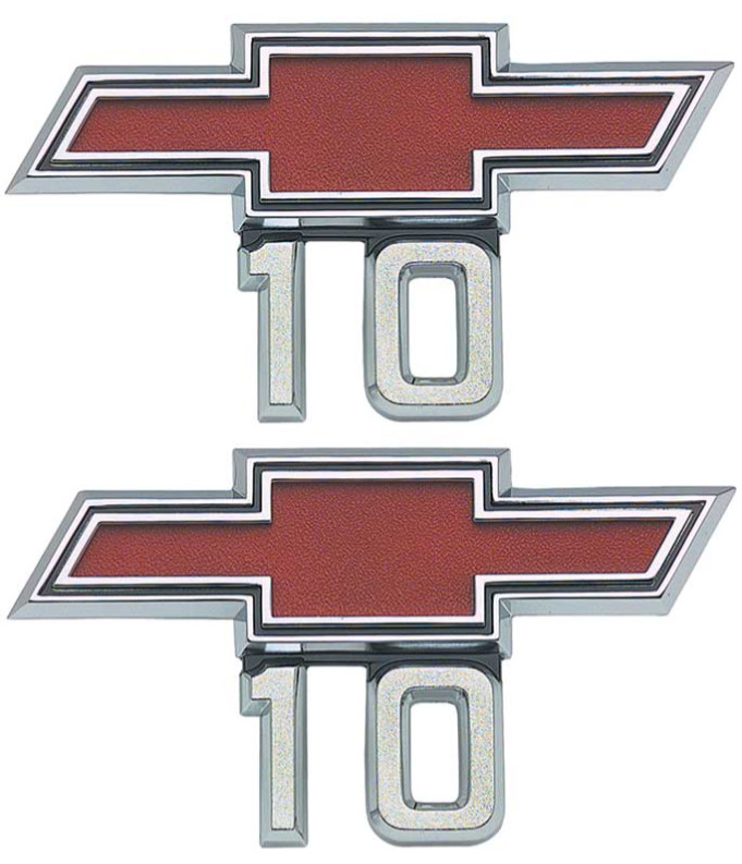 OER Zinc Diecast Red Bow Tie Fender Emblem Set For 1967-1968 Chevy Pickup Trucks