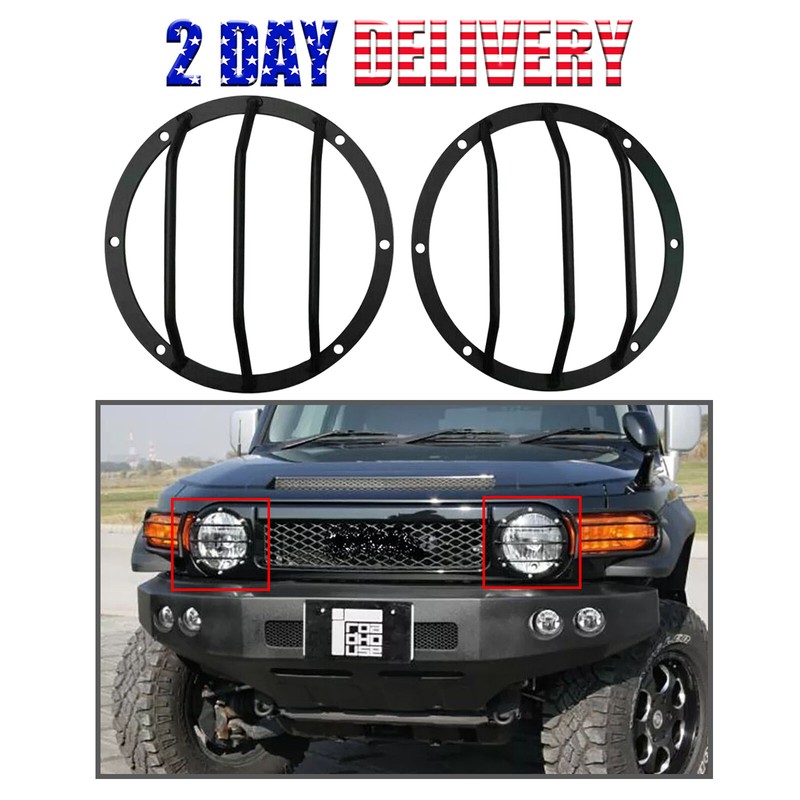 Fits 2007-2014 Toyota FJ Cruiser 4.0L 2Pcs Black Front Head Light Lamp Ring Trim
