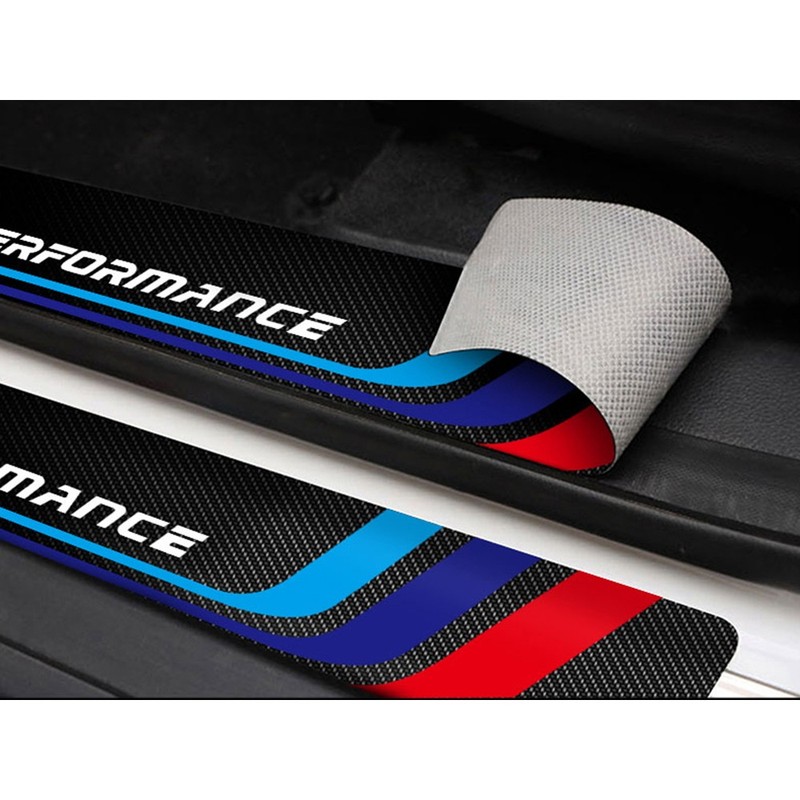 4X For BMW X1/X3/X5 M5 Series Carbon Fiber Door Plate Sill Scuff Cover Protector gallery