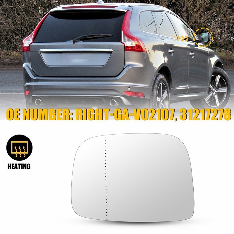 Replacement Mirror Glass Heated For 2010-2017 Volvo XC60 Driver & Passenger Side